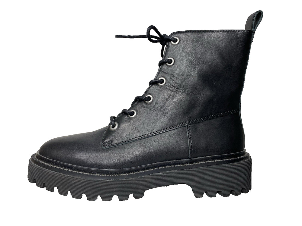 Madewell The Rayna Lace-Up Boot Black Leather Women's 8 Combat Casual Lug Sole